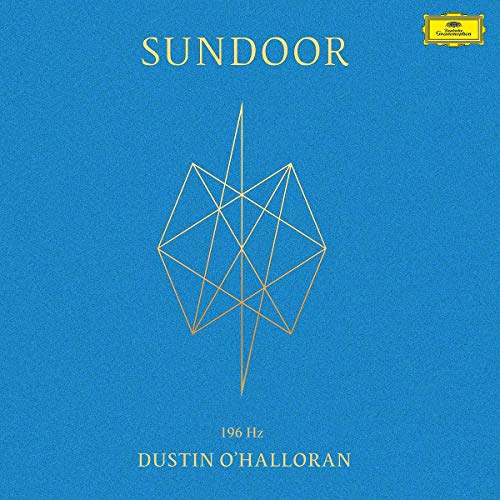 "Blue album cover with yellow geometric design and text 'Sundoor' and 'Dustin O'Halloran'."