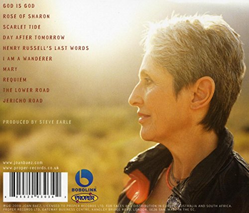 "CD cover featuring a smiling Joan Baez in a black leather jacket."