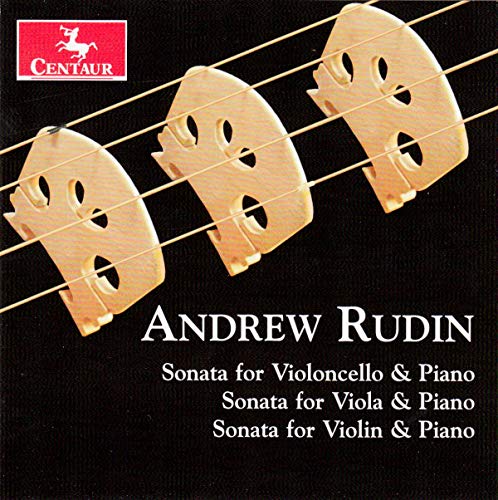 "CD cover with three violin bridges on strings against a black background."