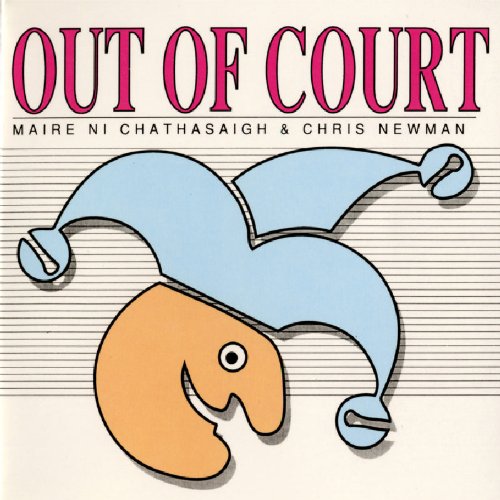 "Album cover featuring a cartoon jester's head with a blue hat on musical staff lines."