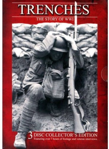 DVD cover with a black and white soldier in a trench on a red background.