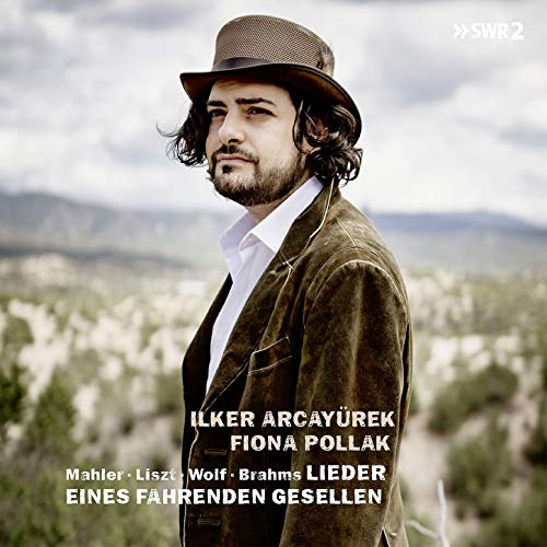 Man in brown hat and jacket, outdoors with blurred landscape, on a music album cover.