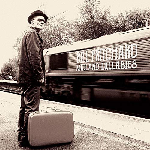 "Sepia-toned vinyl record cover with man standing beside a suitcase and a moving train."