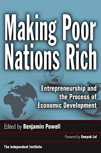 Book cover with title "Making Poor Nations Rich" and globes on blue background.