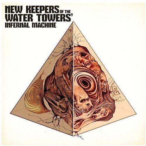 Vinyl album cover with a triangular illustration of abstract, surreal figures and skulls.