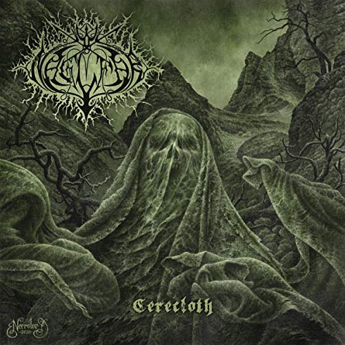 Dark album cover with hooded figures in a mountainous, eerie landscape.