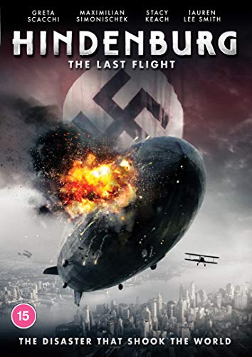 DVD cover of 'Hindenburg: The Last Flight' showing a burning airship with swastika emblem.