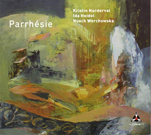 "Album cover with abstract painting and text 'Parrhésie' and artist names in white."