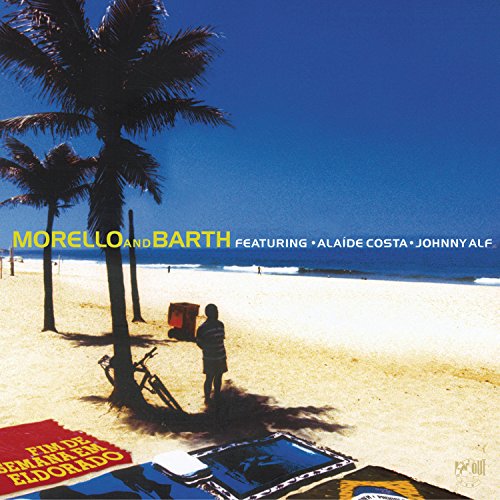 "CD cover featuring a person sitting under a palm tree on a beach."