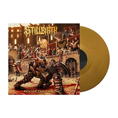 "Gold vinyl record with album cover art featuring a medieval battle scene."