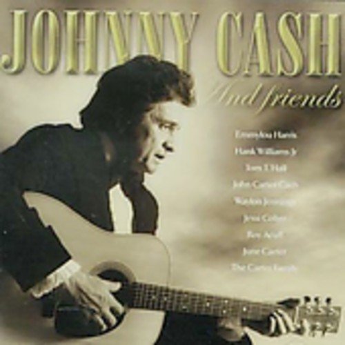 "CD cover featuring Johnny Cash playing guitar, with 'Johnny Cash and friends' text."