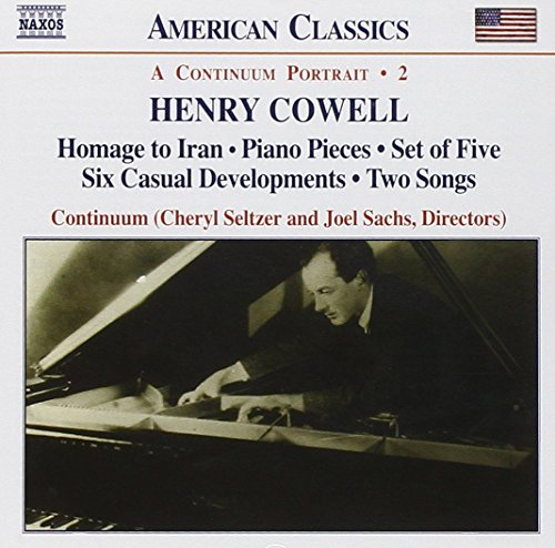 "CD cover with a man playing piano, titled 'American Classics: Henry Cowell'."