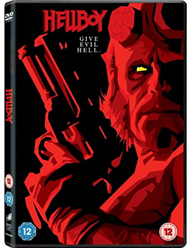 Hellboy DVD cover featuring a red-toned character holding a gun against a black background.