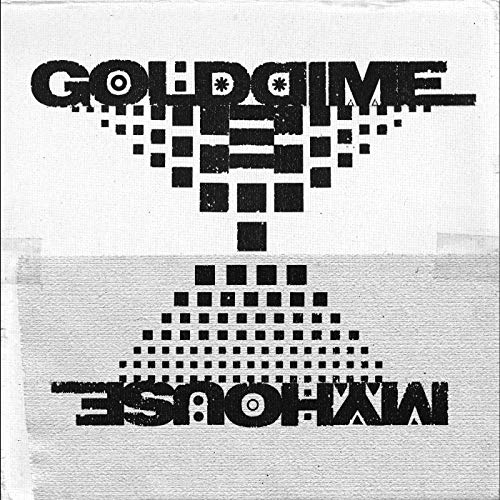 "Vinyl record cover with 'Gold Dime' and 'My House' in pixelated black text on white."