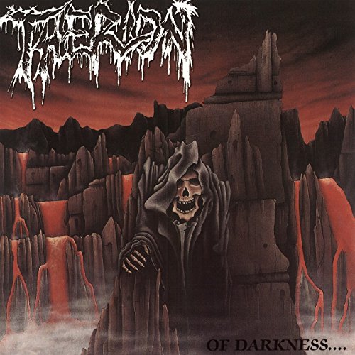 Vinyl album cover featuring a hooded skeleton amidst dark, jagged rocks.