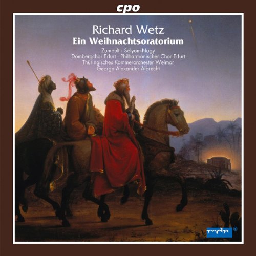 "CD cover featuring a painting of three men on horseback at dusk."