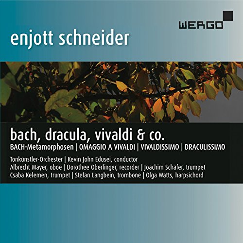"CD cover with blue gradient background, tree branches, and white text listing performers and composers."