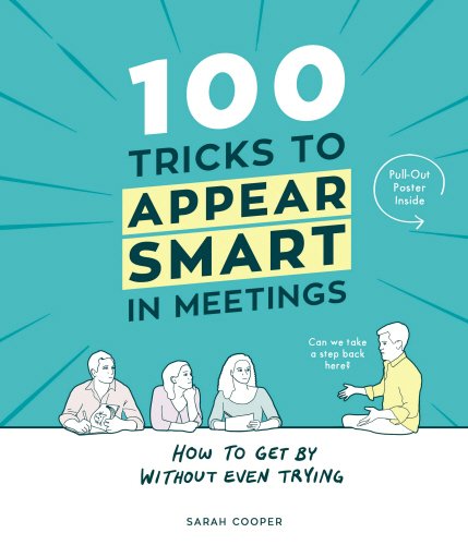 The image is a book cover. Alt text: "Book cover with teal background and cartoon people at a meeting."