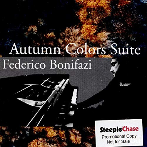 "CD cover with a man playing piano, autumn leaves, and 'SteepleChase' logo."