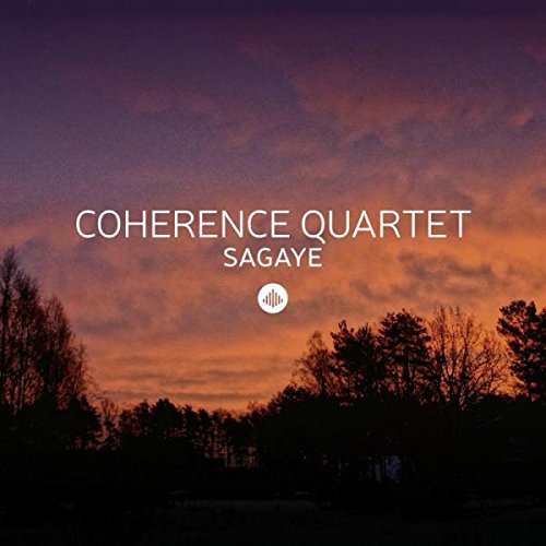 "Album cover with orange sunset, trees, and white text 'Coherence Quartet Sagaye'."