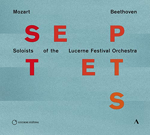 A blue album cover with "SEPTETS" in red letters and "Mozart" and "Beethoven" above.