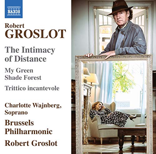 "CD cover featuring a man holding a mirror with a woman reclining inside."