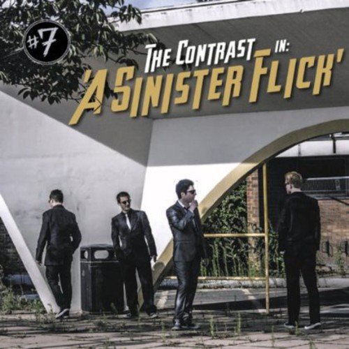 "CD cover art: four men in black suits outside a building with bold title text."