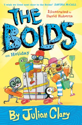 "The Bolds on Holiday" book cover featuring cartoon characters with luggage on a yellow background.