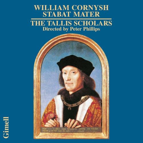 "CD cover with a portrait of a man in ornate frame on blue background."