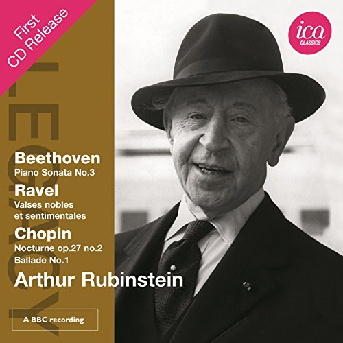 CD cover featuring a black-and-white photo of Arthur Rubinstein in a hat and suit.