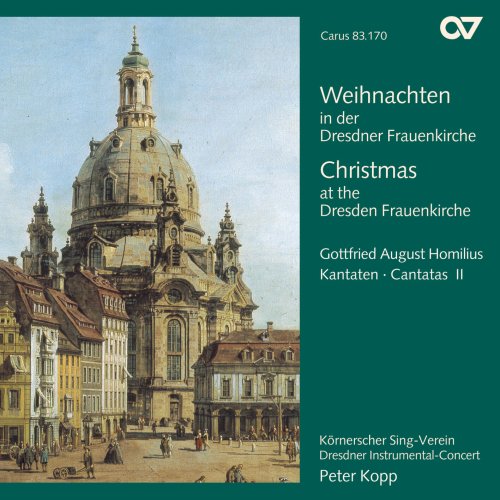 "CD cover featuring a painting of the Dresden Frauenkirche on a green background."