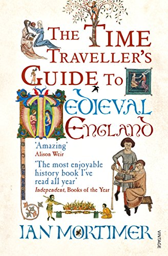 Book cover with green background, medieval man, and title "The Time Traveller's Guide to Medieval England".