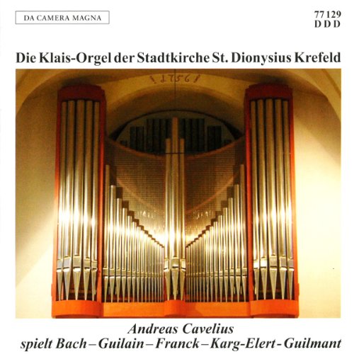 "CD cover featuring a large pipe organ with shiny metal pipes and orange casing."