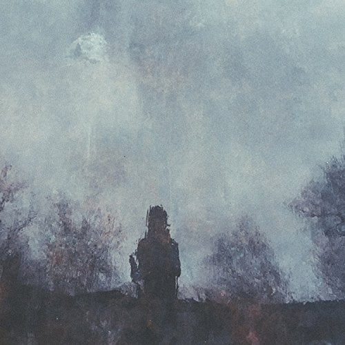 The alt text for the image is: "Vinyl record cover with a person standing in a misty landscape."