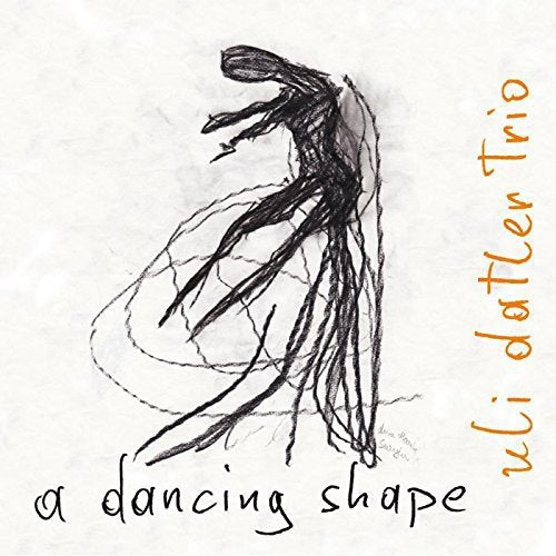 "Album cover with abstract black sketch and handwritten text on a white background."