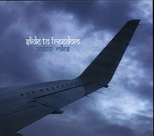 "Album cover with airplane tail against cloudy sky, 'Slide to Freedom 20,000 Miles' text."