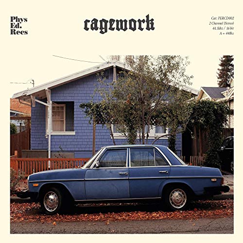 "Album cover featuring a blue house and a parked blue car on a leaf-strewn street."