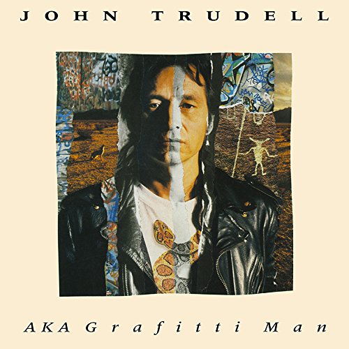 Album cover with a man in a leather jacket against a graffiti background.