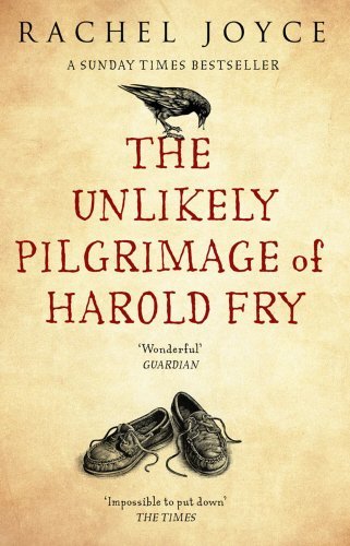 The image shows a book cover with a yellow background, shoes, and a bird.