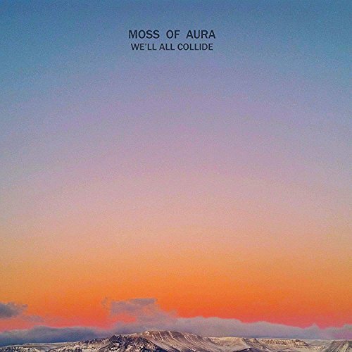 "Moss of Aura album cover featuring a mountain range at sunset with orange and blue sky."