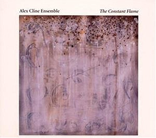 Album cover with abstract blue and black design, titled "The Constant Flame".
