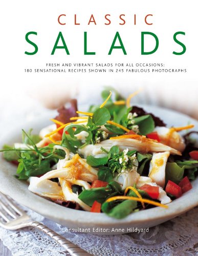 "Book cover with 'Classic Salads' title, featuring a salad with greens, vegetables, and egg."