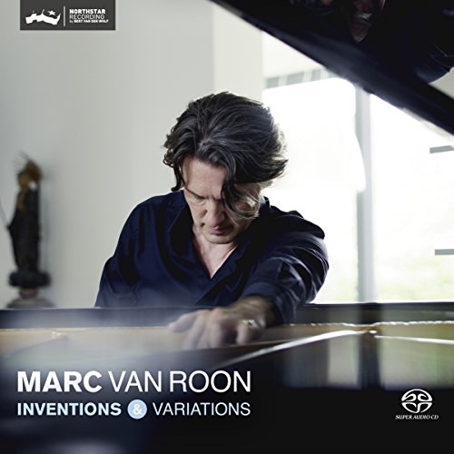 Man playing piano with text "Marc van Roon Inventions & Variations" on album cover.