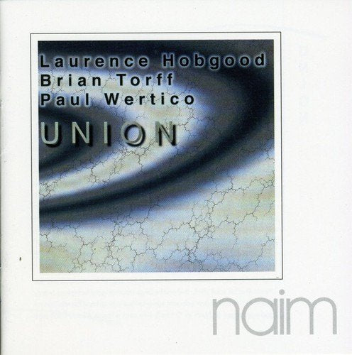 "Album cover with abstract blue and white design, featuring artist names and title 'Union'."