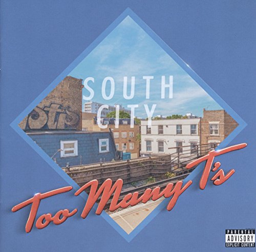 "Blue album cover with diamond-shaped image of buildings and 'South City' text."