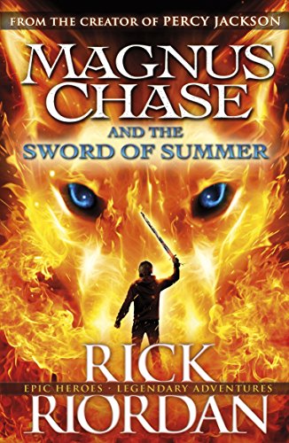 Book cover with a boy holding a sword, surrounded by flames and glowing blue eyes.