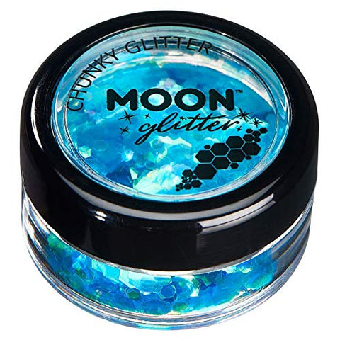 Iridescent Chunky Glitter by Moon Glitter - Blue - Cosmetic Festival Makeup Glitter for Face, Body, Nails, Hair, Lips - 3g