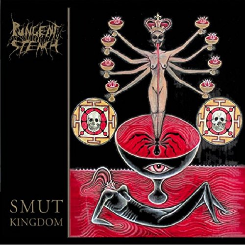 "Album cover art featuring a multi-armed figure and abstract, surreal elements on a black background."