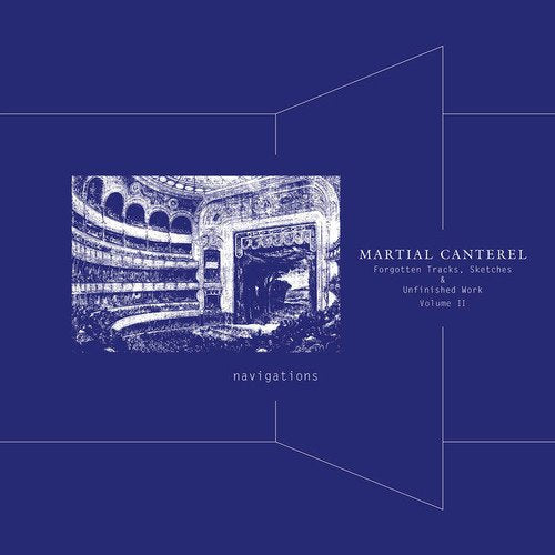 "Blue album cover with white illustration of an ornate theater and text."