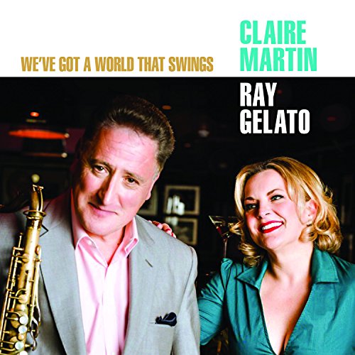 "Album cover featuring a man with a saxophone and a smiling woman beside him."